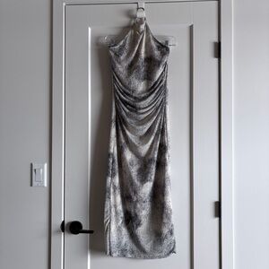 Gray Snake Print Halter Neck Dress - Animal Print - Bodycon - Size M